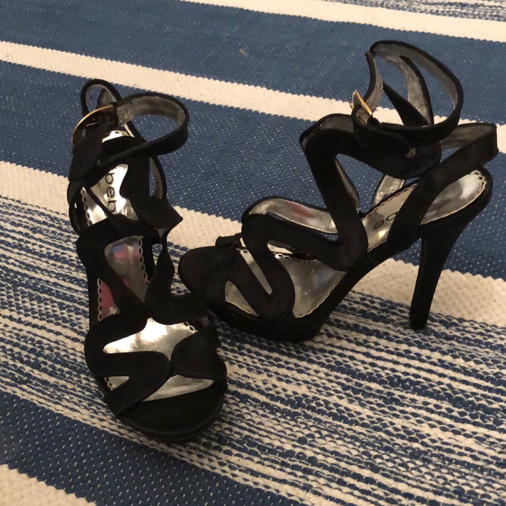 Bebe Black Satin Heels Size 8M